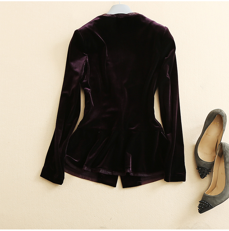 进口丝绒网纱拼接领一粒扣收腰显瘦丝绒西装 3色 有大码